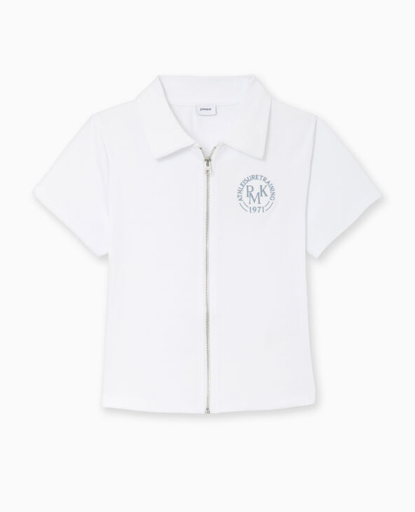 Polo zippé en maille côtelée blanc - Pimkie