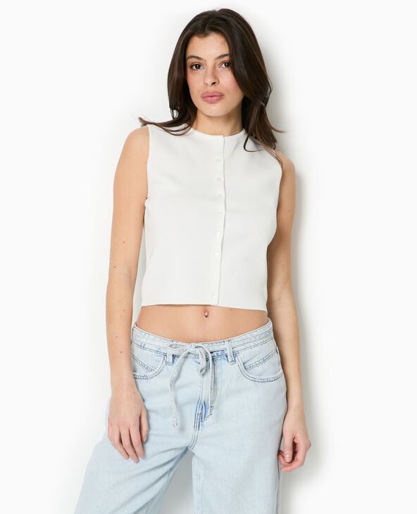 Top boutonné en maille fine blanc - Pimkie