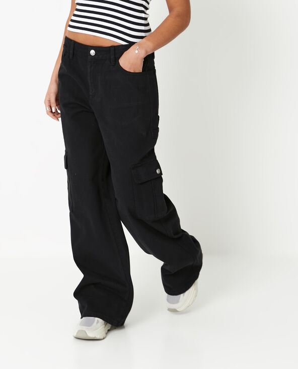 Jean large cargo taille basse noir - Pimkie