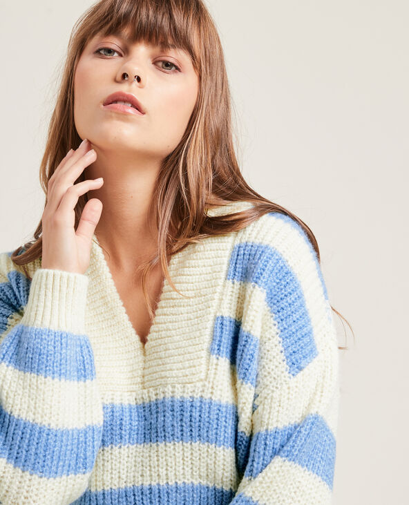 Pull grosse maille col V bleu clair - Pimkie