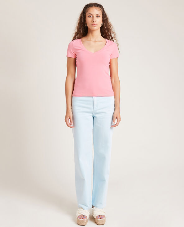 T-shirt basique col V rose - Pimkie
