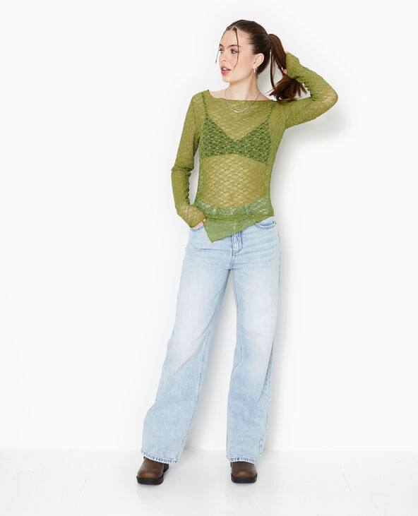 Top manches longues en dentelle vert - Pimkie