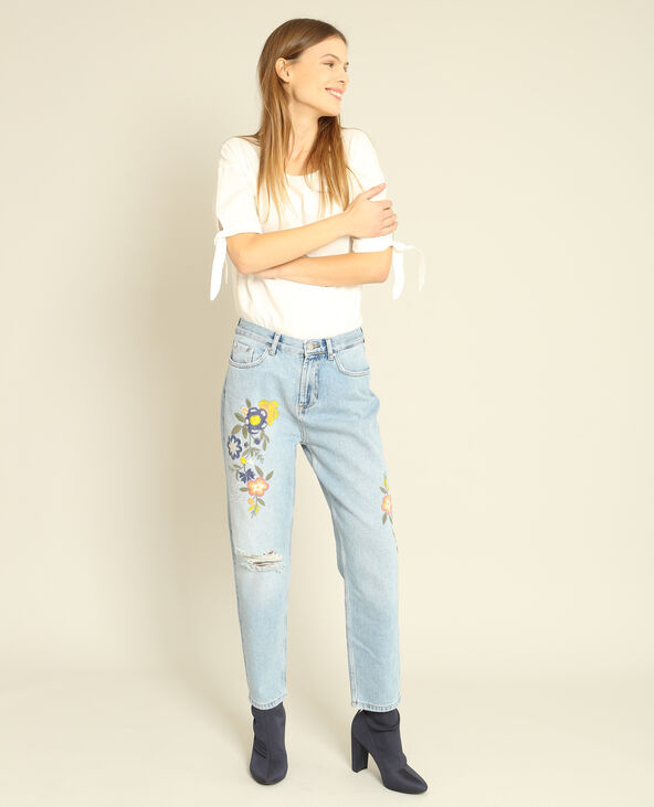 Jean mom brodé bleu - Pimkie