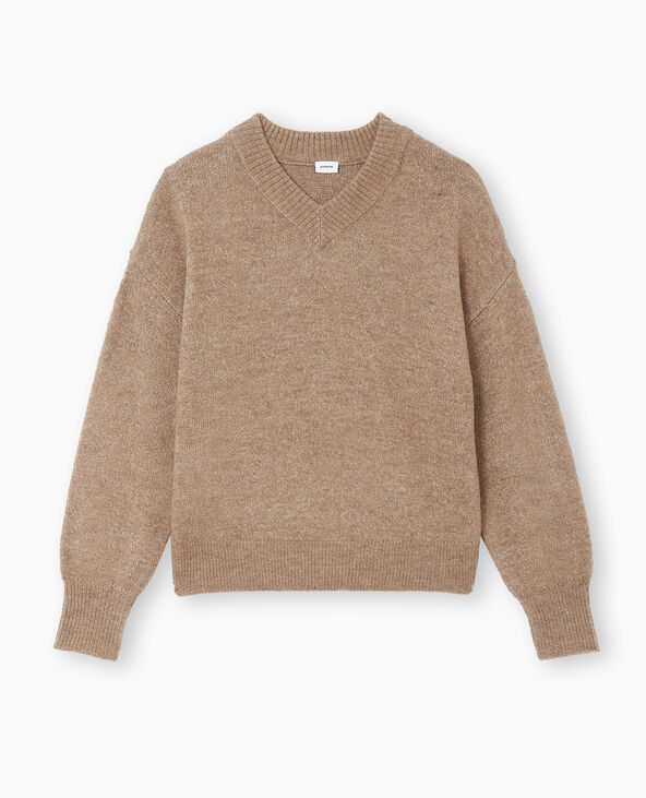 Pull col V en maille taupe - Pimkie