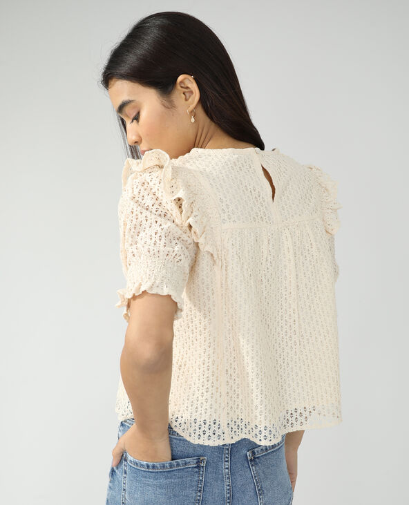Blouse en dentelle et guipure taupe - Pimkie