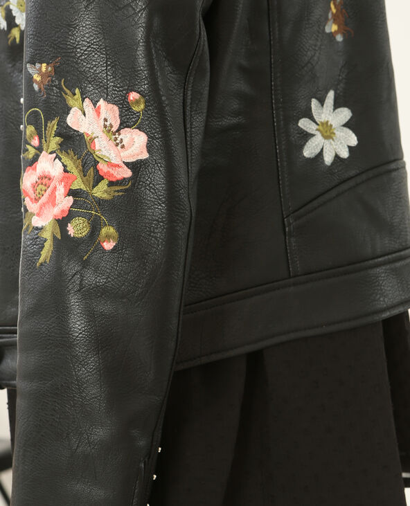 Blouson biker brodé et clouté noir - Pimkie