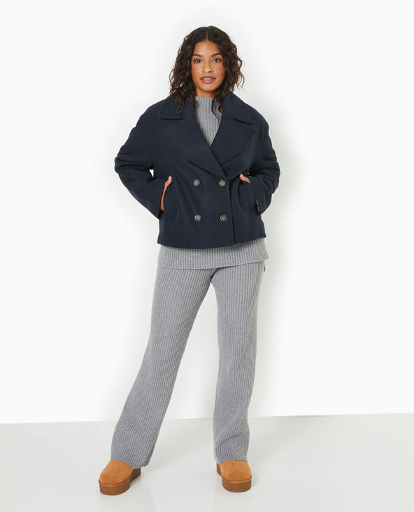 Caban court effet drap de laine bleu marine - Pimkie