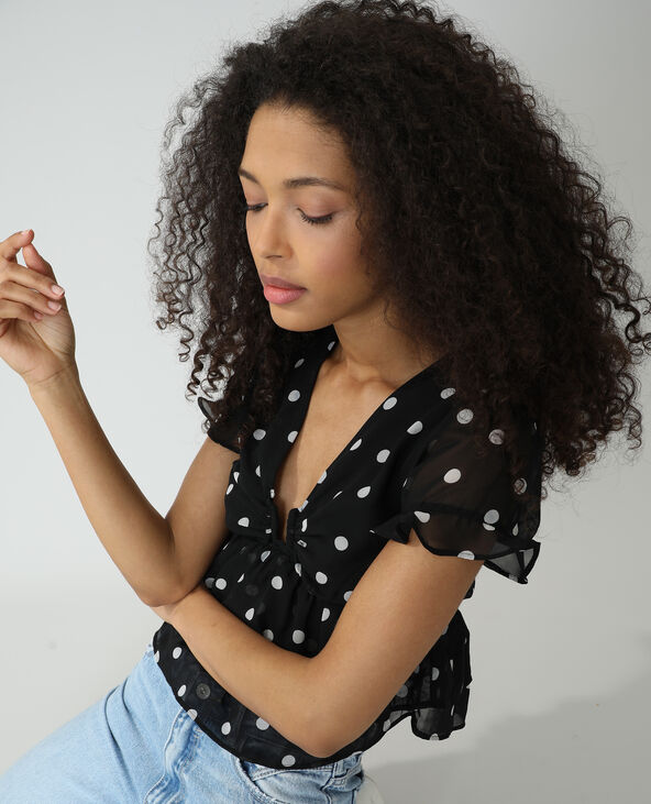 Blouse volantée à pois noir - Pimkie