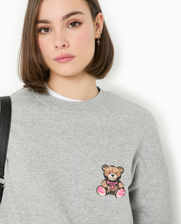 Sweat col rond avec print poitrine et dos gris chiné - Pimkie