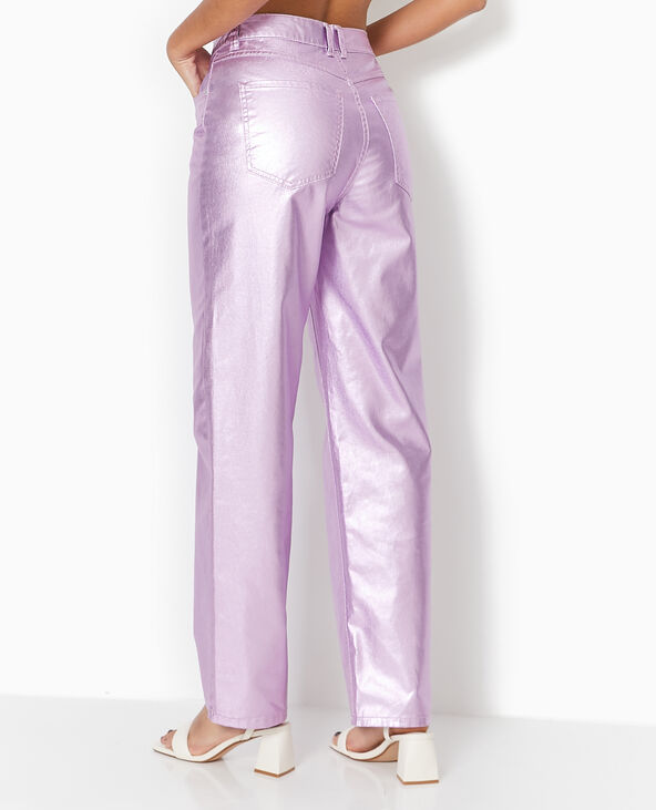 Jean droit rose métallisé taille haute rose fluo - Pimkie