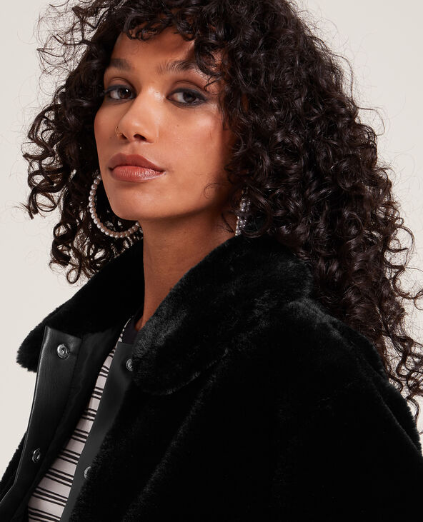 Blouson court fausse fourrure et simili noir - Pimkie