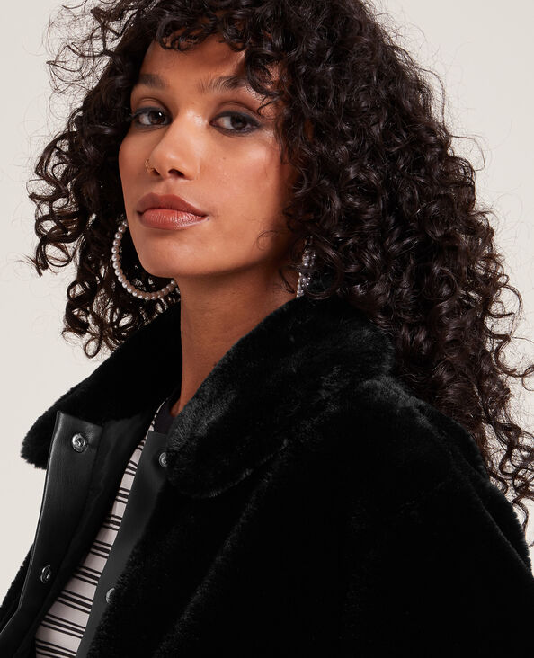 Blouson court fausse fourrure et simili noir - Pimkie