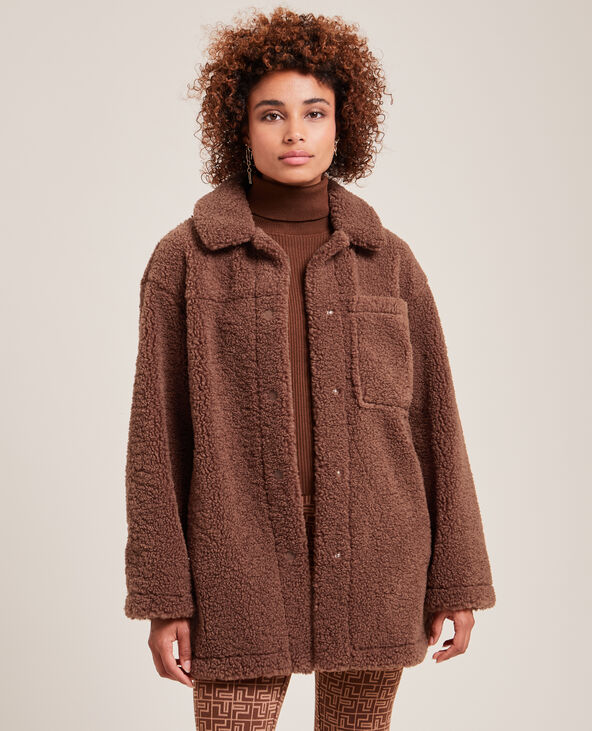 Veste droite en sherpa marron - Pimkie