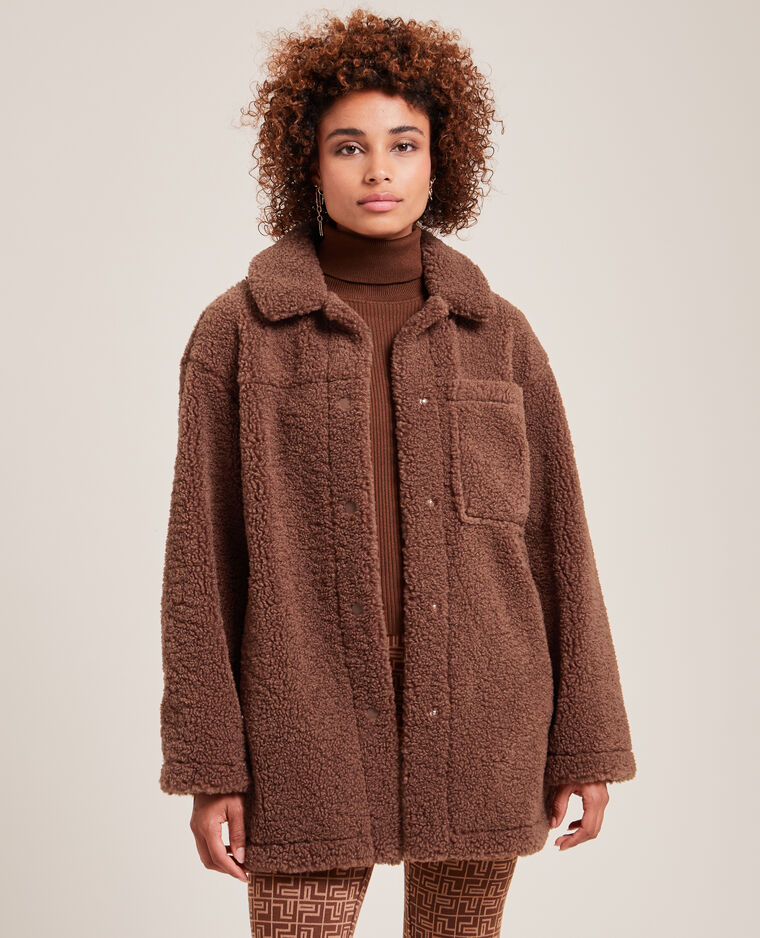 Veste droite en sherpa marron - Pimkie