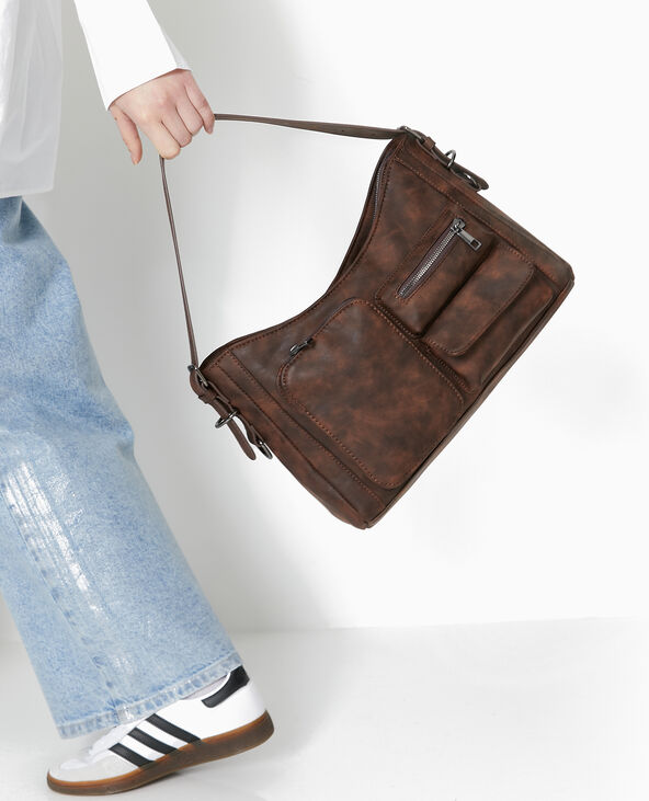 Sac multipoche effet cuir usé marron - Pimkie
