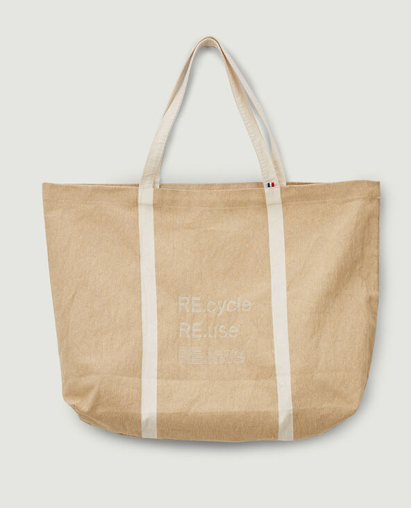 Grand tote bag 100% recyclé taupe - Pimkie