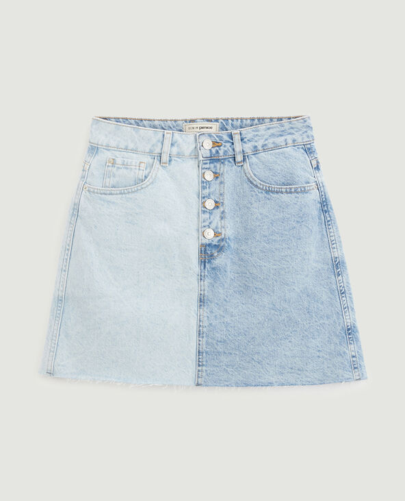 Jupe courte en jean bicolore bleu clair - Pimkie