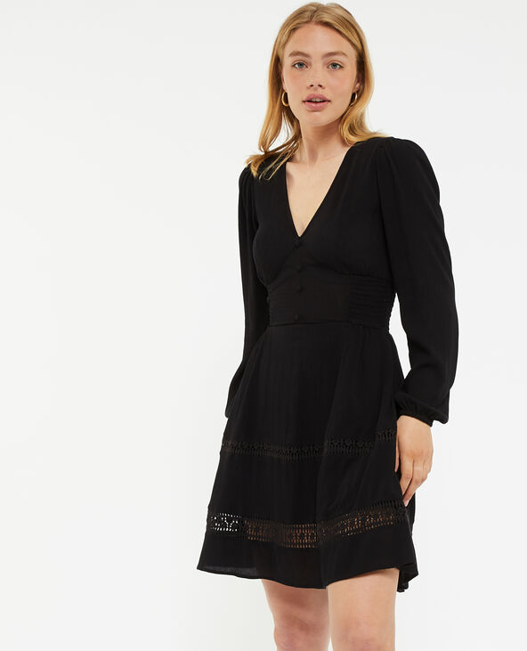 Robe courte col V avec dentelle et boutons