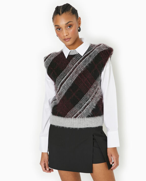 Pull sans manches avec épaulettes motif carreaux rouge - Pimkie