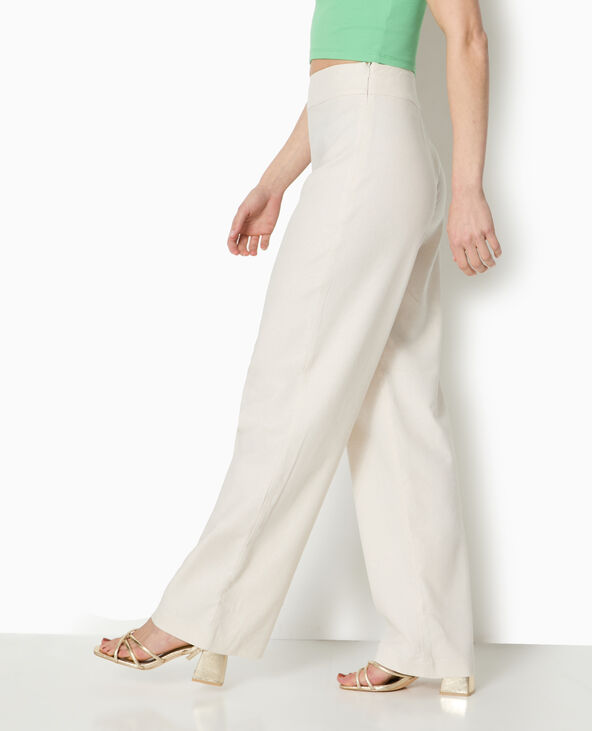 Pantalon droit taille haute avec lin blanc - Pimkie
