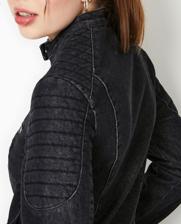 Blouson biker en jean noir - Pimkie