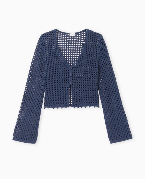 Gilet en maille crochet ajourée manches flare bleu marine - Pimkie