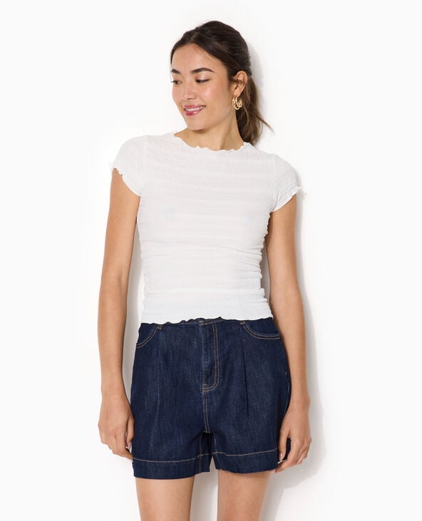 T-shirt manches courtes en maille reliefée blanc - Pimkie
