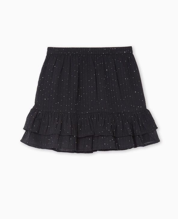 Jupe courte à volants avec mini sequins noir - Pimkie