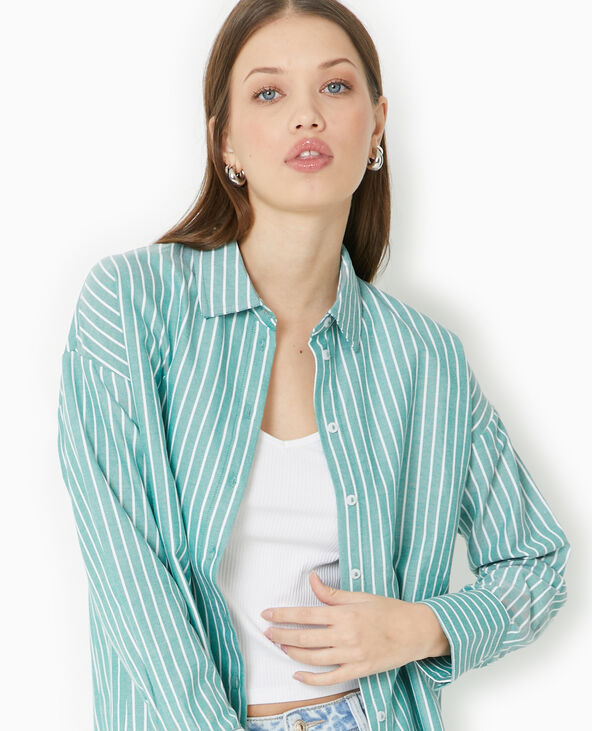 Chemise rayée ample et droite vert foncé - Pimkie