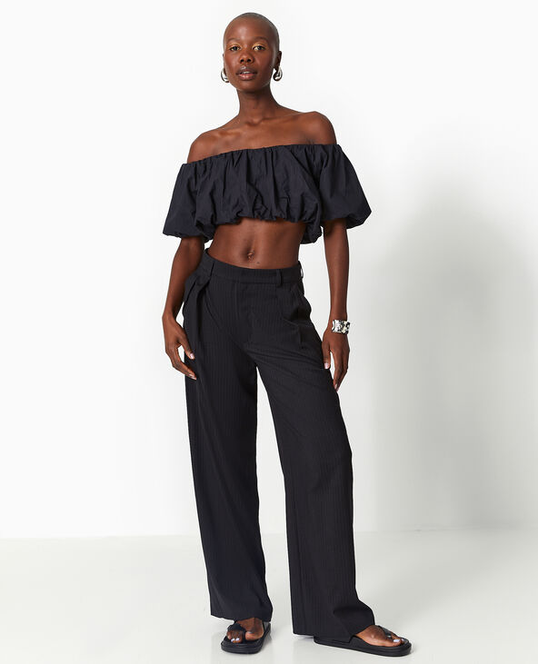 Top court avec encolure Bardot noir - Pimkie