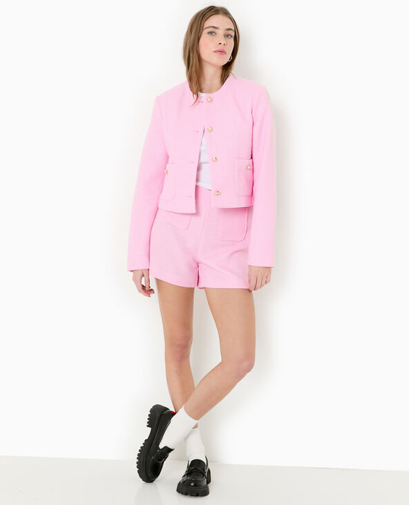 Short en tweed taille haute rose - Pimkie