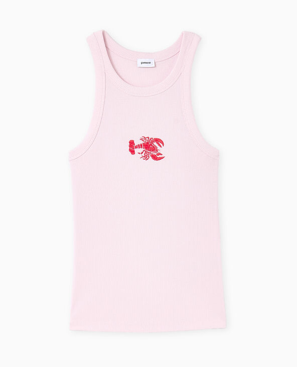 Débardeur en maille côtelée avec broderie rose clair - Pimkie