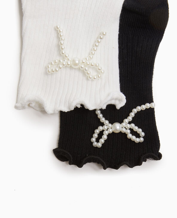 Lot de 2 paires de chaussettes avec nœuds perles blanc - Pimkie