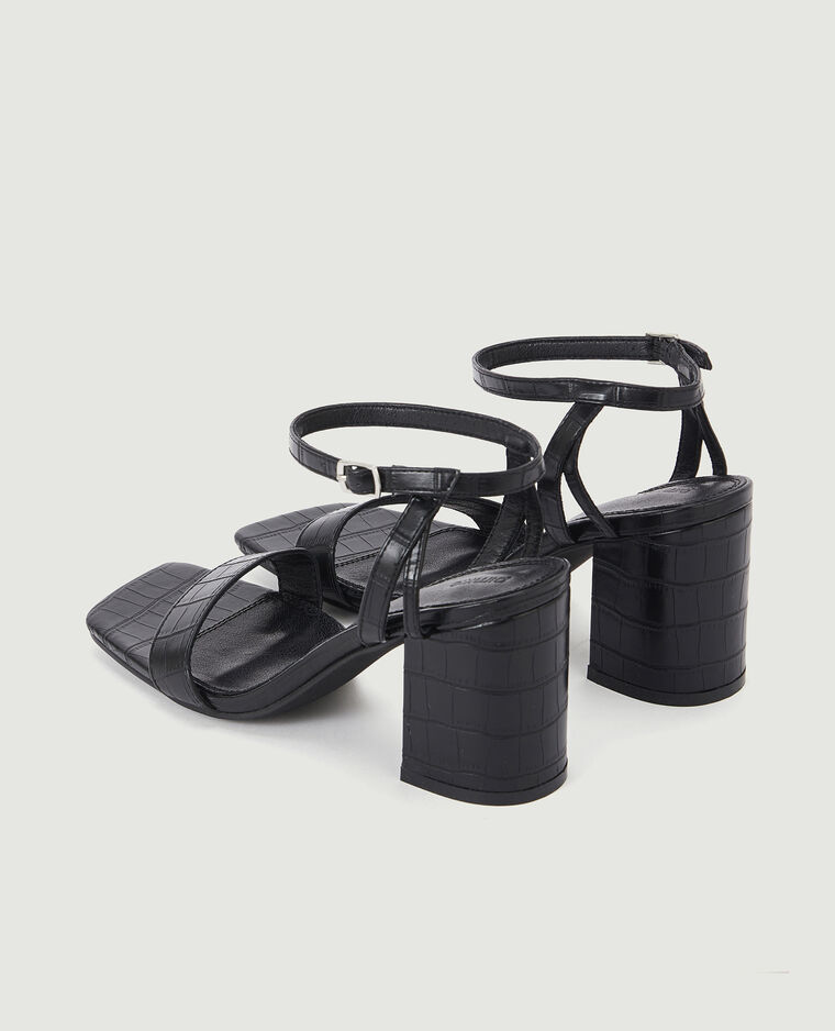 Sandales à talon effet croco noir - Pimkie