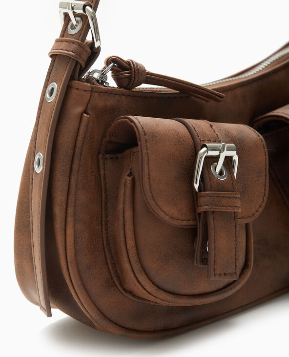 Sac multipoche en simili effet used marron - Pimkie
