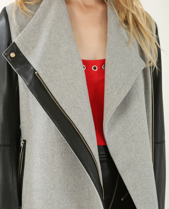Manteau bi-matière gris chiné - Pimkie