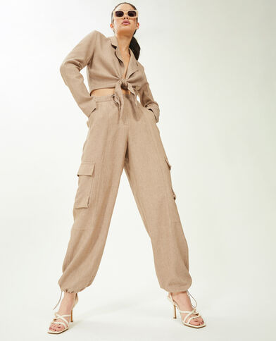 Pantalon cargo avec lin beige - Pimkie
