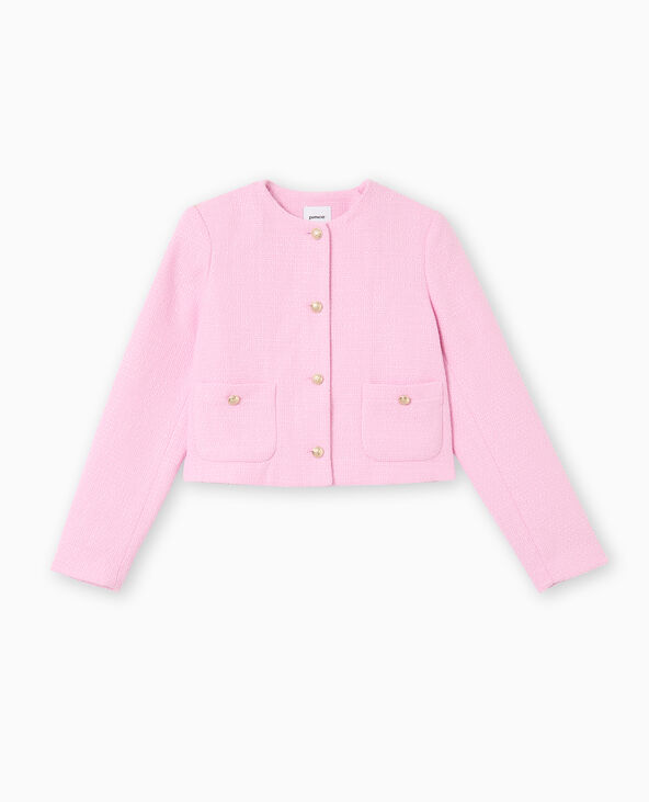 Veste droite et courte en tweed rose - Pimkie