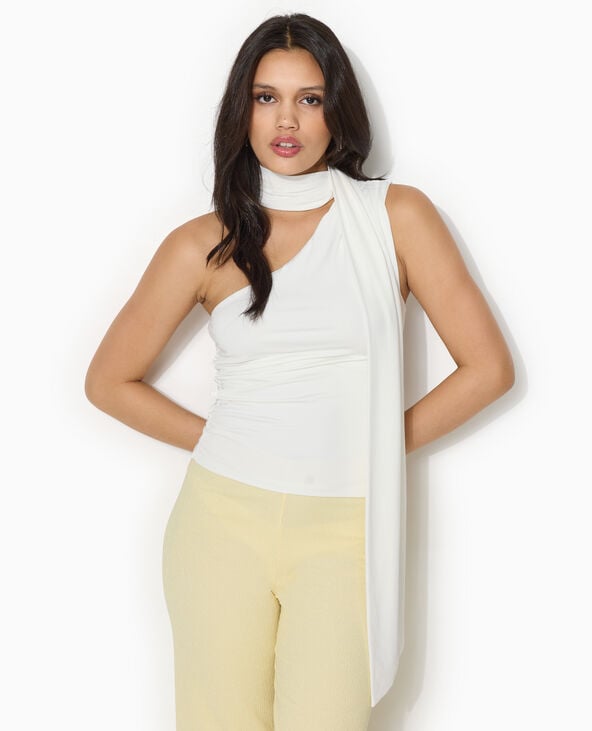 Top asymétrique one shoulder avec effet foulard blanc - Pimkie
