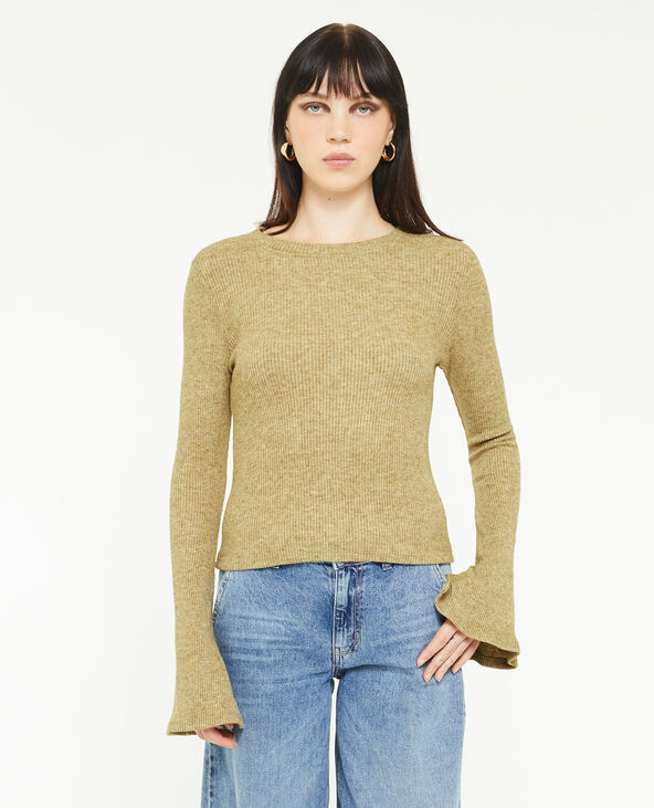 Pull fin en maille côtelée col rond vert olive - Pimkie