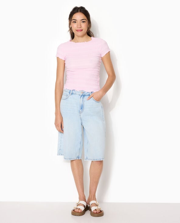 T-shirt manches courtes en maille reliefée rose - Pimkie