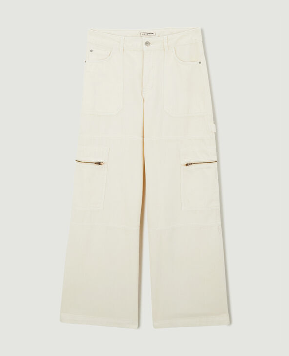 Pantalon ample cargo uni écru - Pimkie