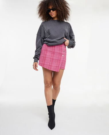 Jupe-short asymétrique en tweed rose - Pimkie