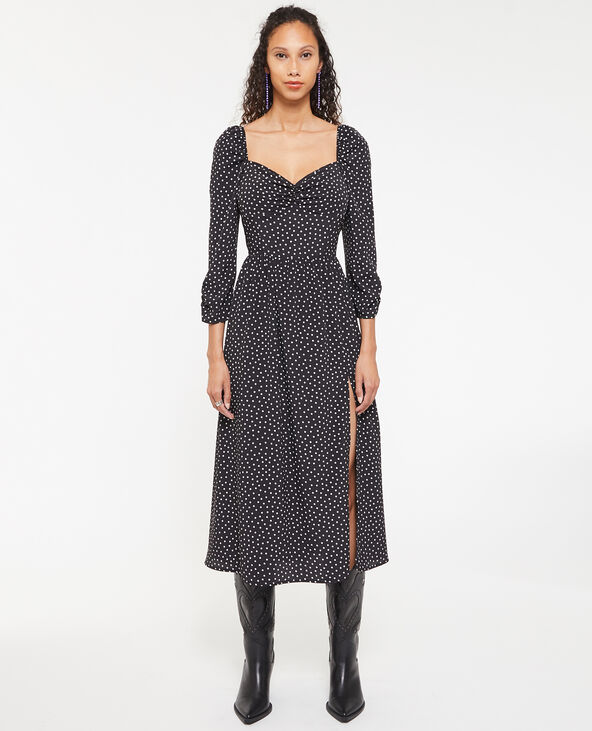 Robe midi encolure cœur avec fronces noir - Pimkie