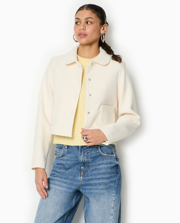 Veste courte col rond effet drap de laine écru - Pimkie