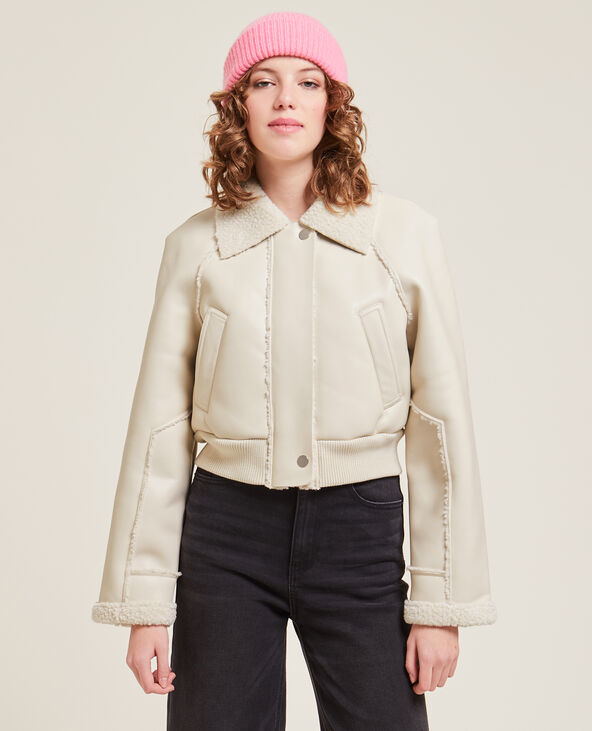 Blouson court simili cuir et sherpa écru - Pimkie