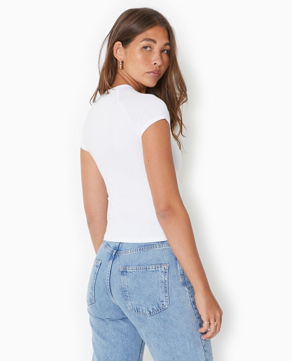 T-shirt ajusté manches raglan en maille stretch blanc - Pimkie