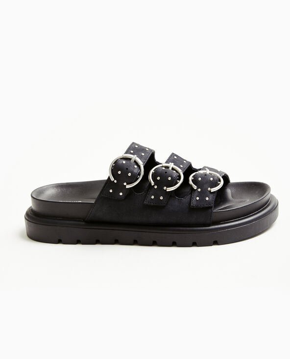 Mules 3 brides avec petits clous noir - Pimkie