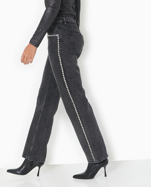 Jean droit taille basse avec clous noir - Pimkie