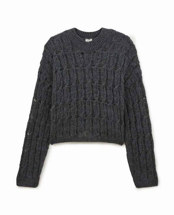 Pull en maille torsadée et ajourée effet destroy gris foncé - Pimkie